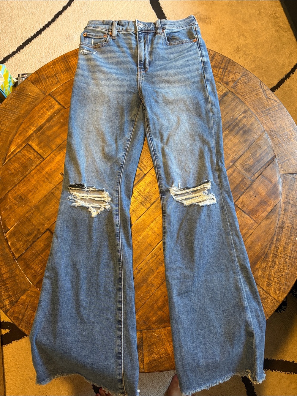 AE Next Level Super High-Waisted Ripped Flare Jean